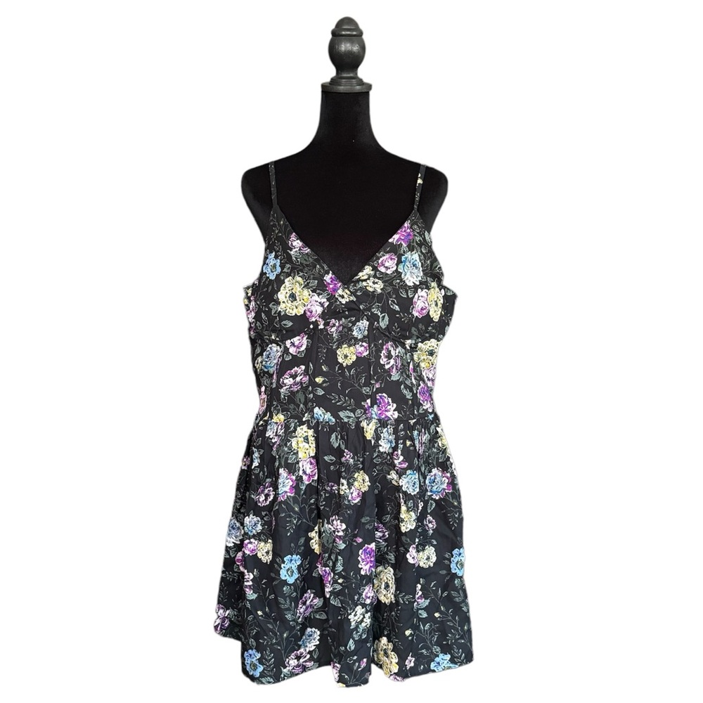 XL Forever21 Black Floral Print Corset Mini Dress